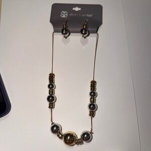 Daisy Fuentes Silver Gold Tone Beaded Necklace Earrings Set Statement Jewelry